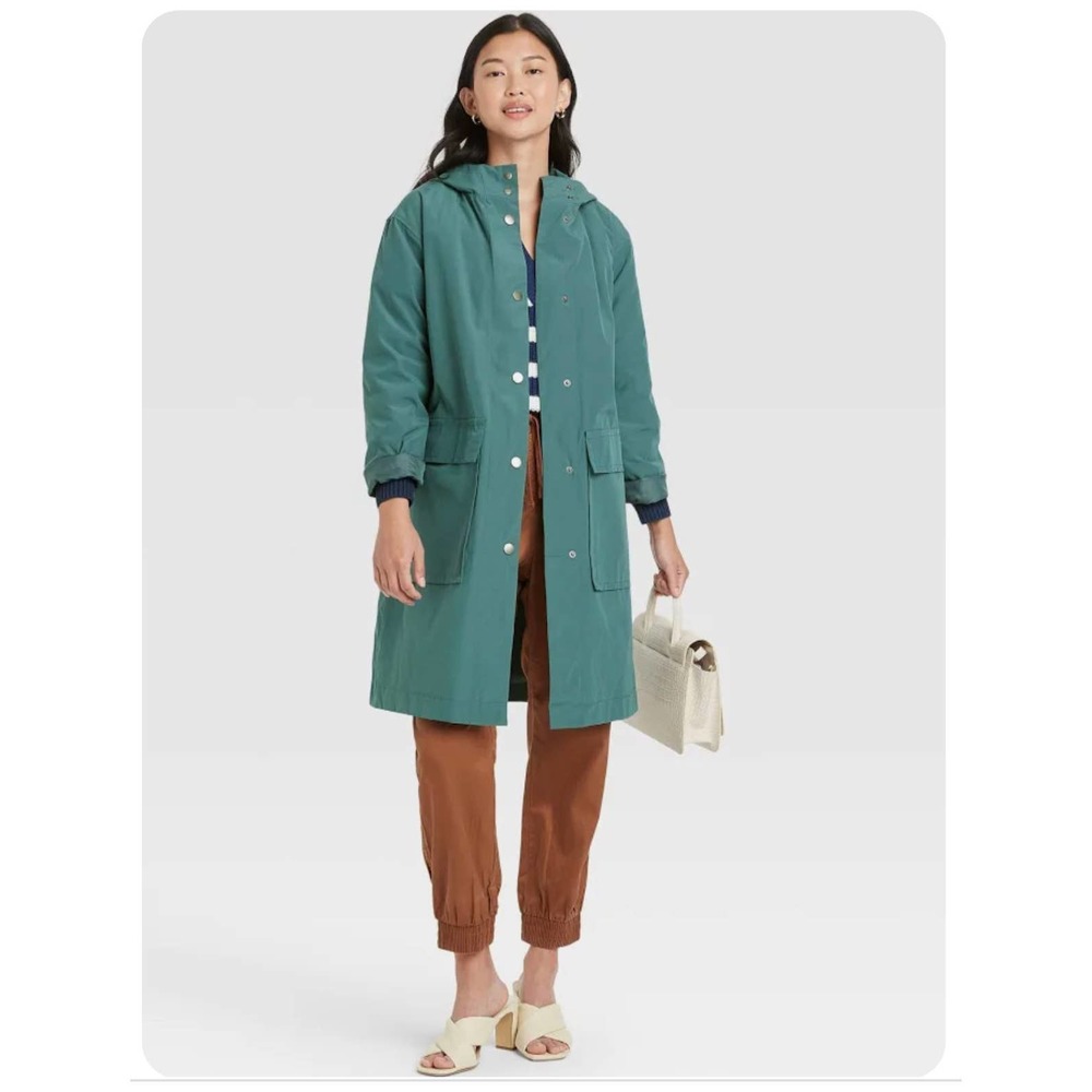NWT A New Day Women’s Green Water Resistant Trench Coat Jacket - Picture 7 of 7